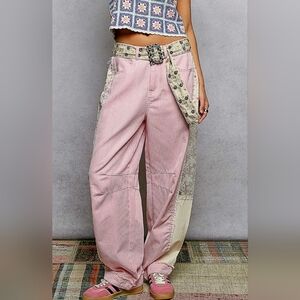 #1163 POL Vintage Rose Striped & Lace Pants